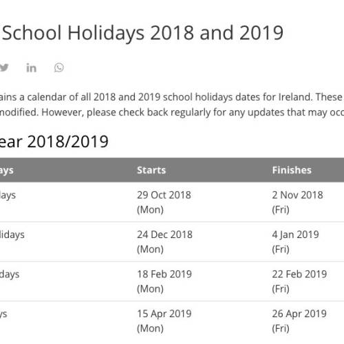 Calendario escolar en Irlanda