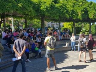 Los alumnos del IES Condesa Eylo Alfonso de Valladolid a su llegada a León.