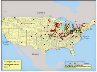 Puntos donde se encuentran las comunidades amish de Estados Unidos.